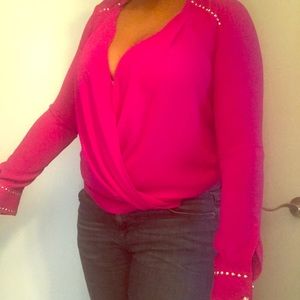 Magenta opened front blouse by Caché